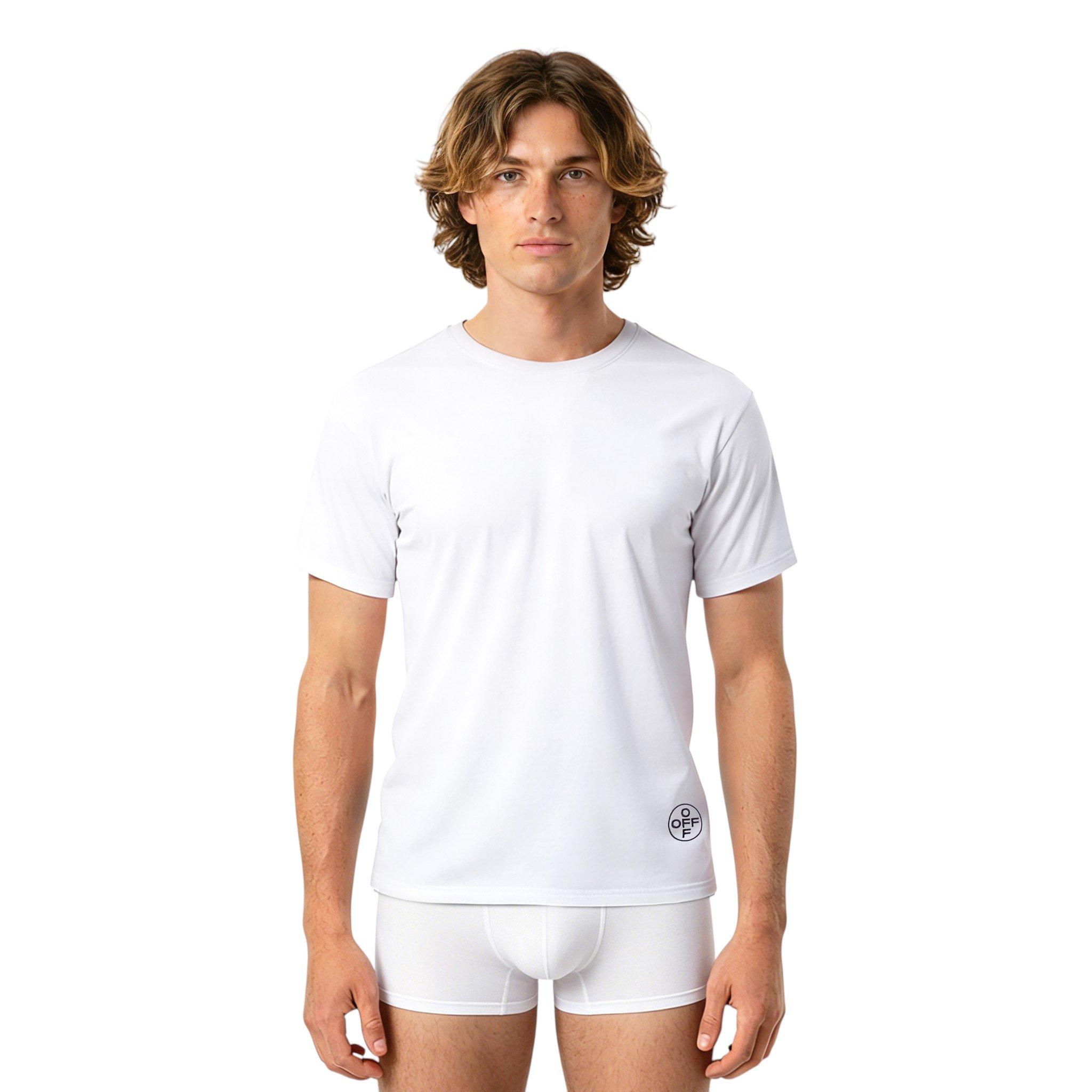L/AB c/o Off-White Men's Hem Logo Slim Fit Crew Undershirt (3 Pack) - White - WHITE